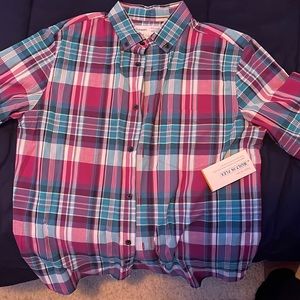 Old Navy Plaid Short Sleeve Buttondown Shirt (Size: Men’s S)